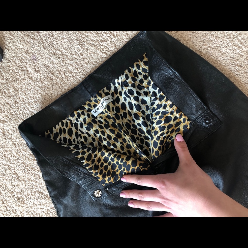 Dolce and Gabana black leather jeans